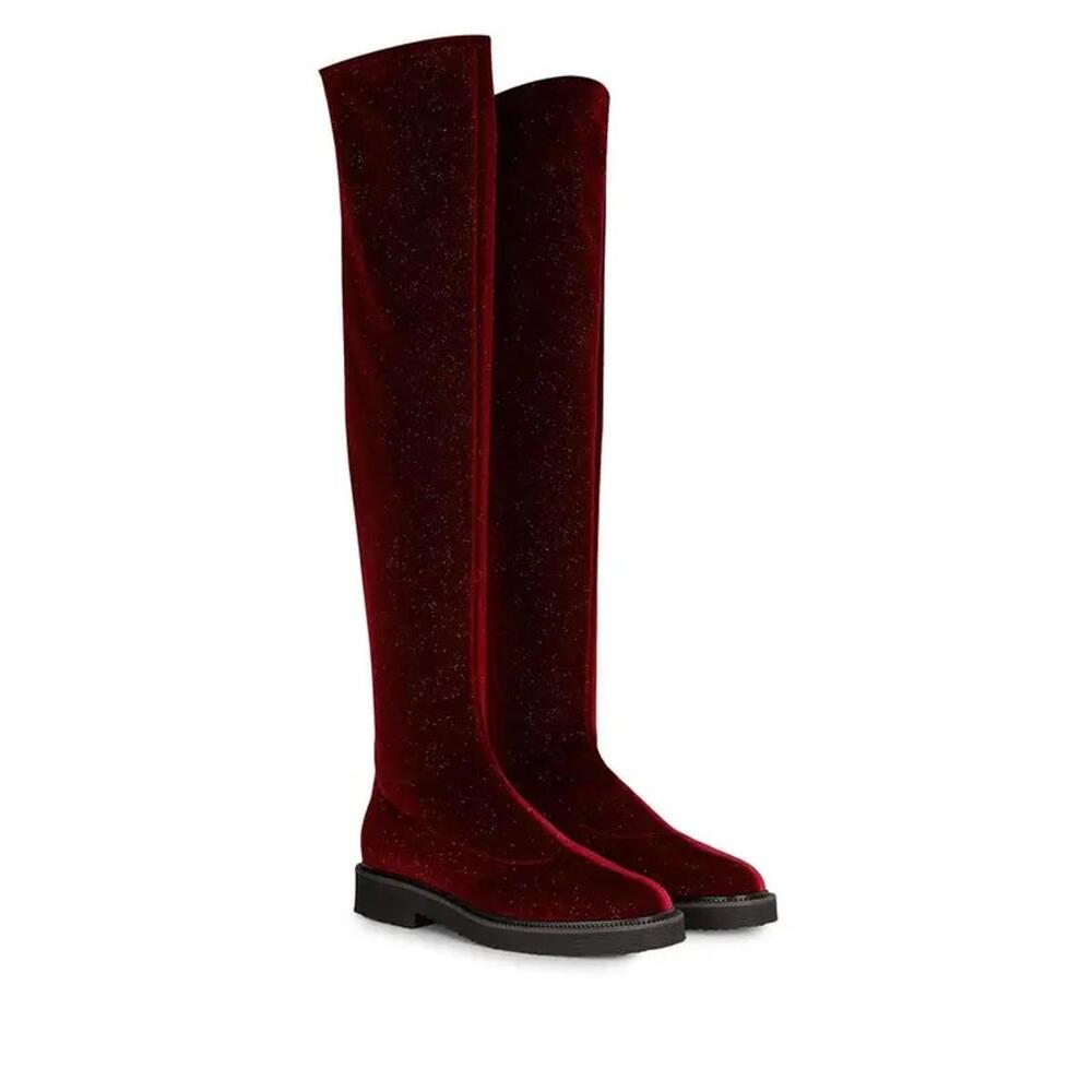 Giuseppe Zanotti Adrienne Bordeaux Velvet OTK Boots EU 34 US 4 Red Designer NWB - Picture 2 of 16